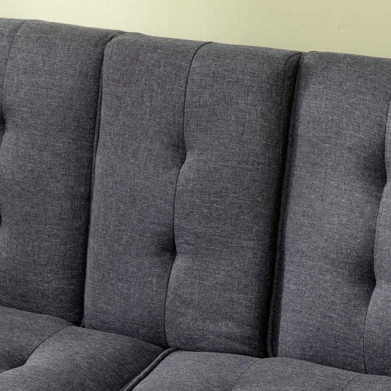 Grey Linen 3 Seater Sofa Bed with Storage and Cupholders