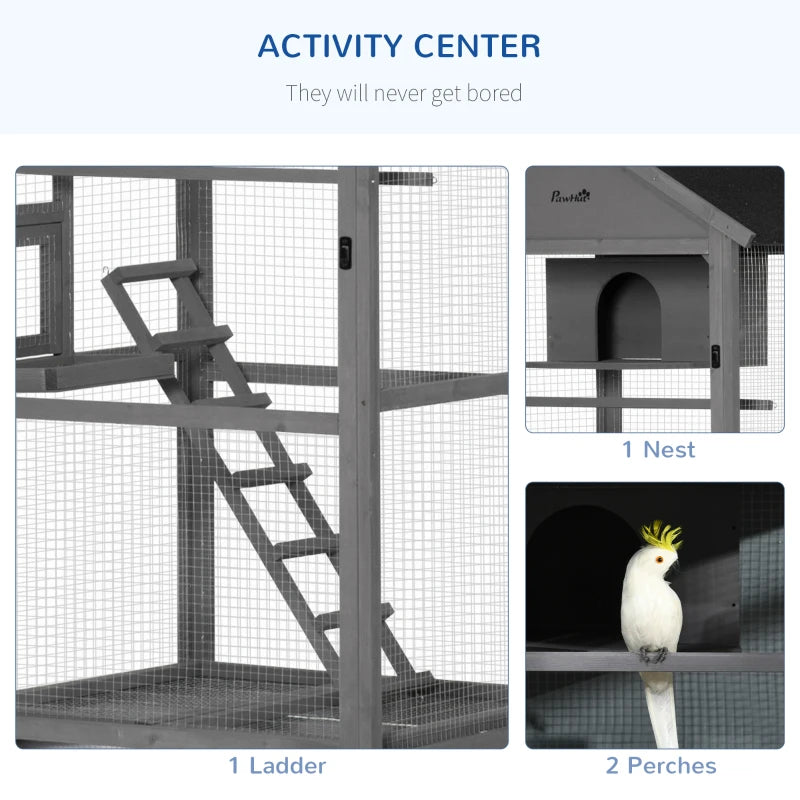 Mobile Wooden Bird Aviary Cage for Small Birds - Dark Grey