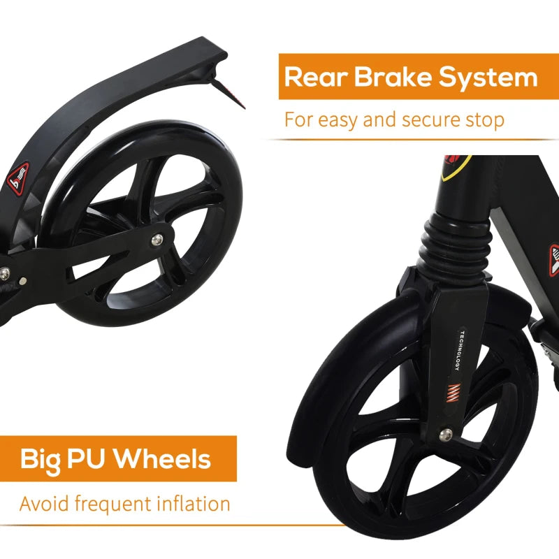 Black Folding Kick Scooter with 2 Big Wheels for Teens and Adults 14+