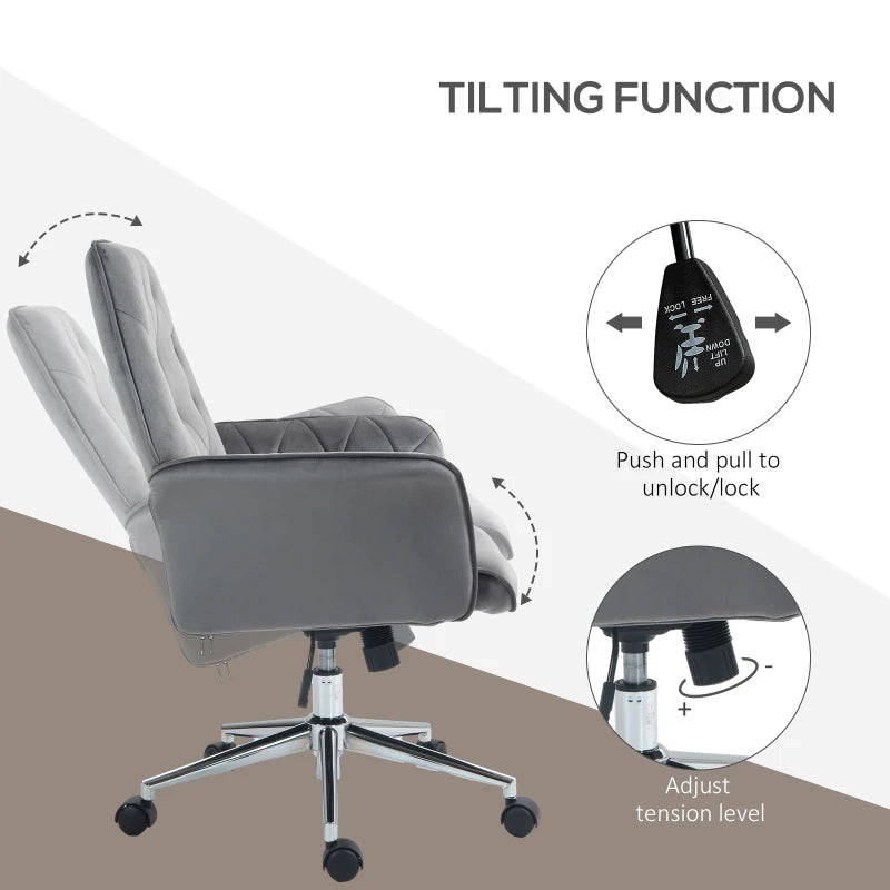 Dark Grey Linen Swivel Computer Chair with Armrest & Adjustable Height