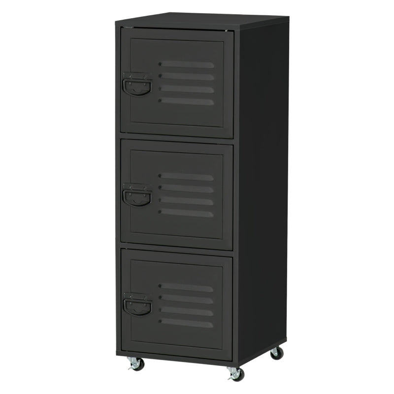 Black 3-Tier Rolling Metal Storage Cabinet with Wheels