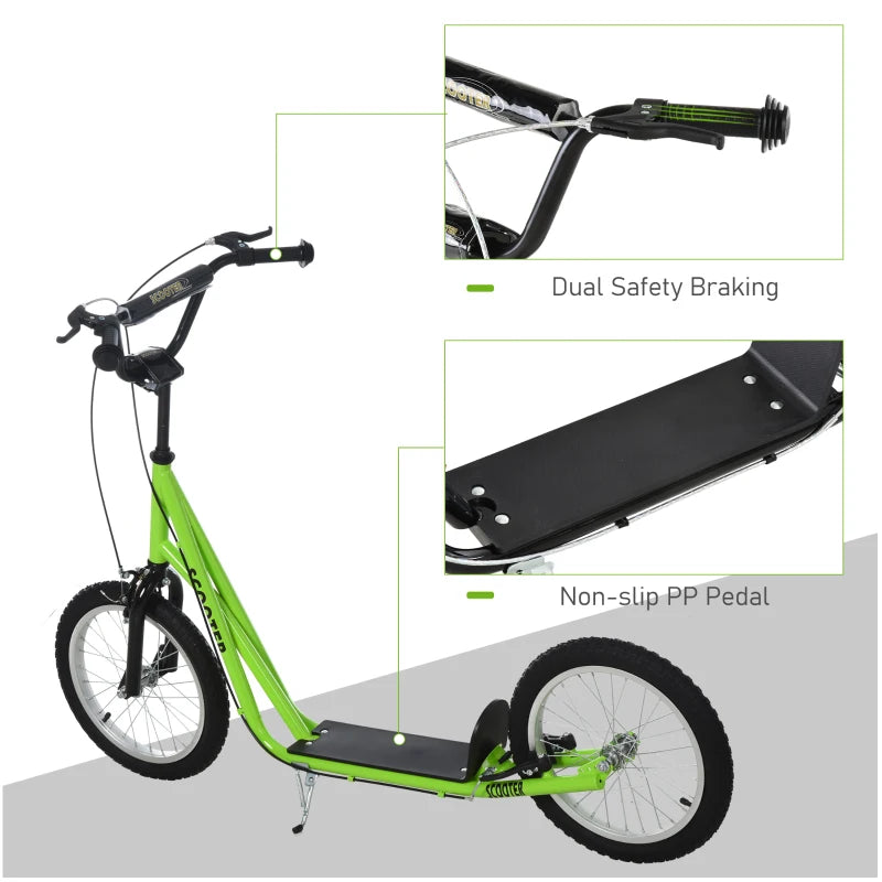 Green Kids Kick Scooter with Adjustable Height and Dual Brakes