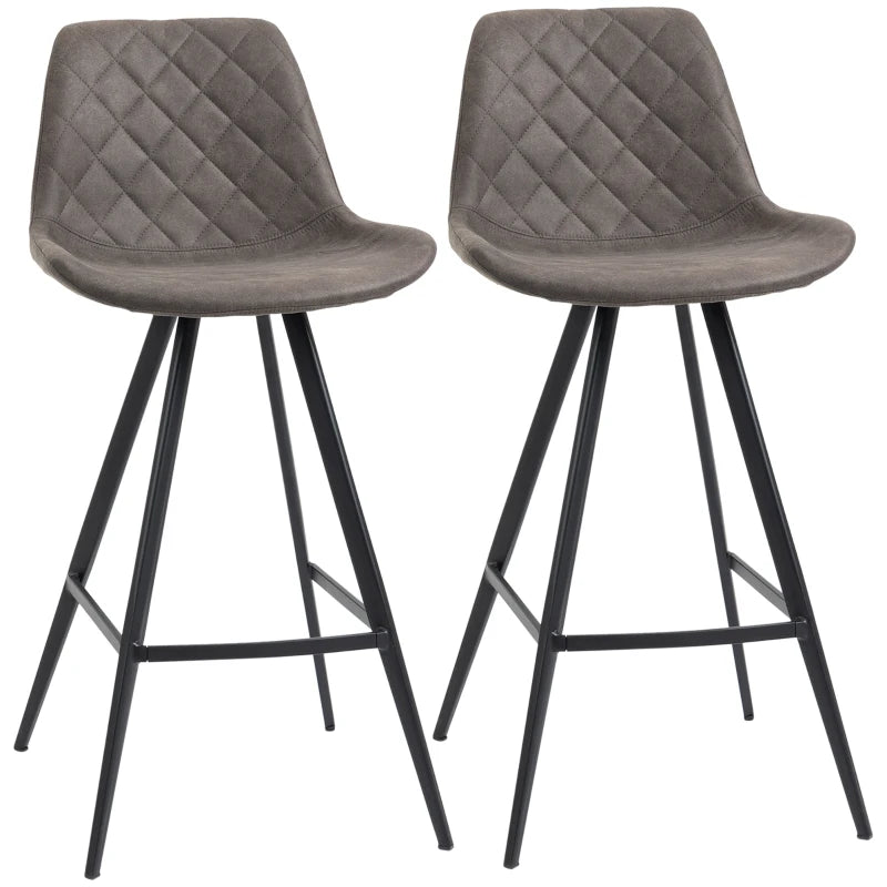 Set of 2 Dark Grey Microfiber Bar Stools with Steel Frame