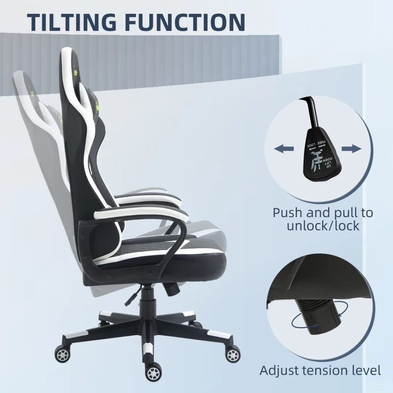 Black Grey Gaming Chair with Lumbar Support and Swivel Wheels