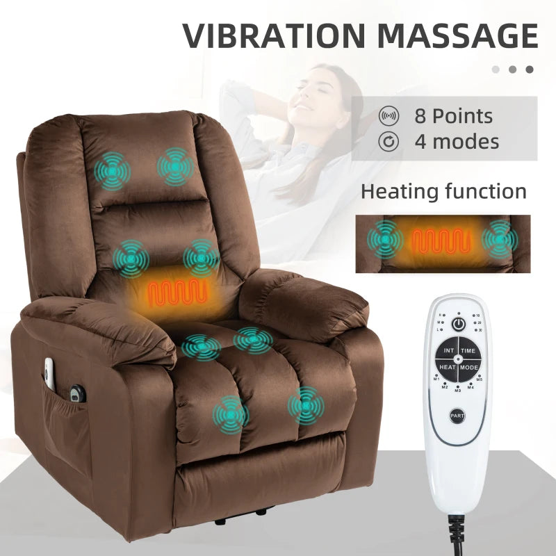 Brown Leathaire Massage Armchair with Heat and Reclining Back