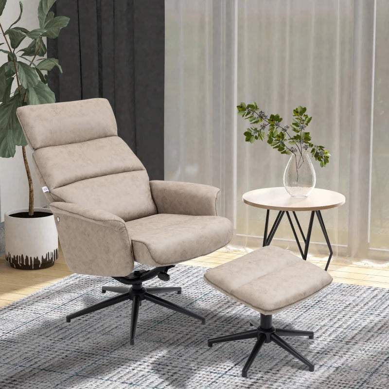Khaki Swivel Recliner Chair with Ottoman and Headrest
