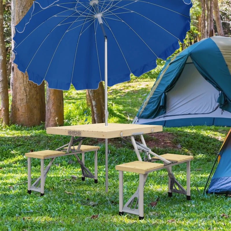 Portable Aluminium Folding Picnic Table Set with Umbrella Hole - Blue