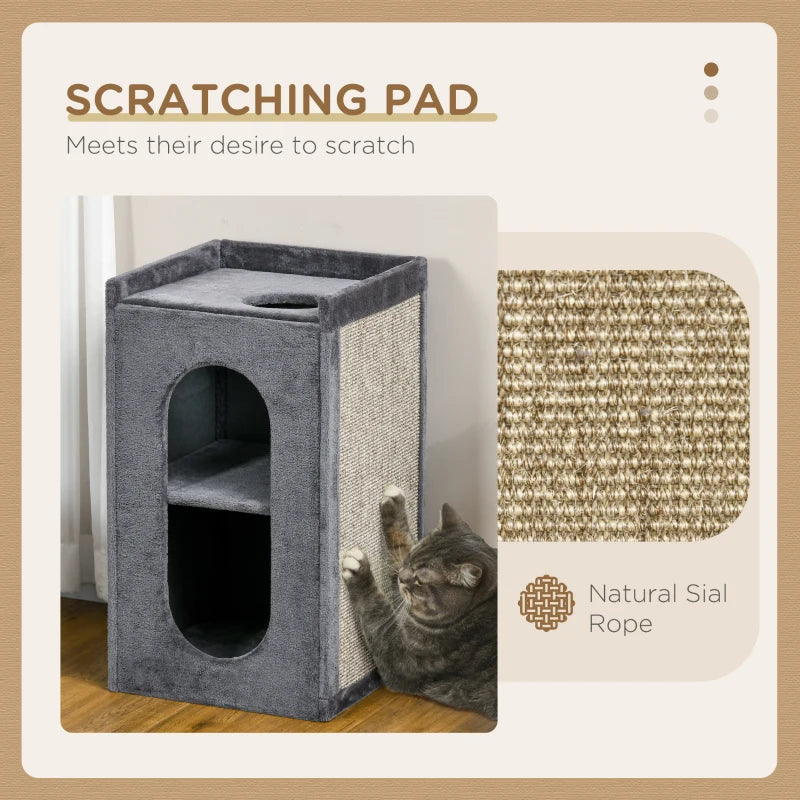 Grey Cat Scratching Barrel with Two Houses for Indoor Cats - 81cm