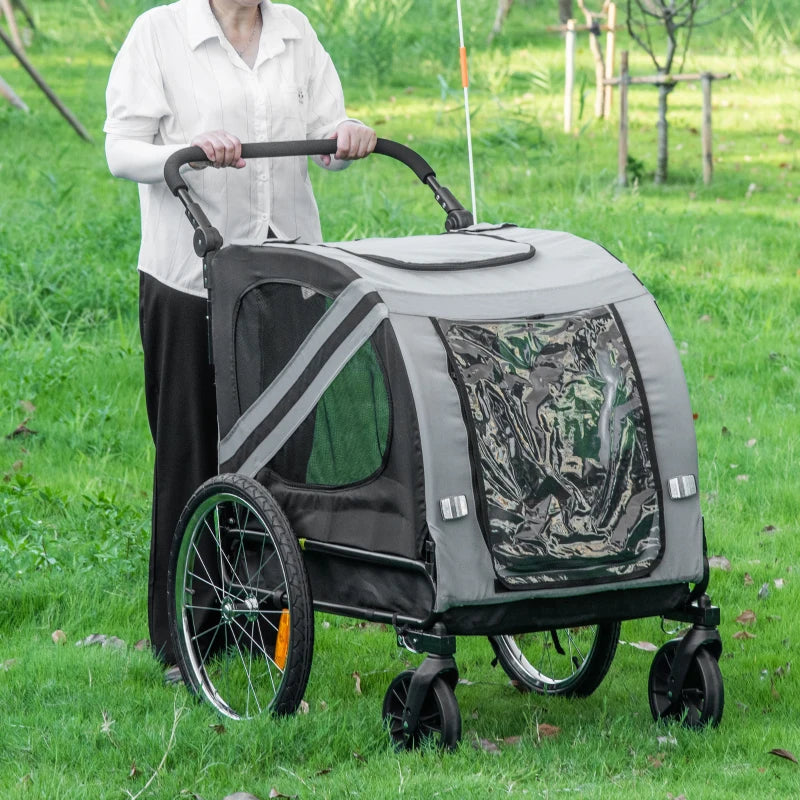 Grey Pet Bike Trailer Stroller with Reflectors