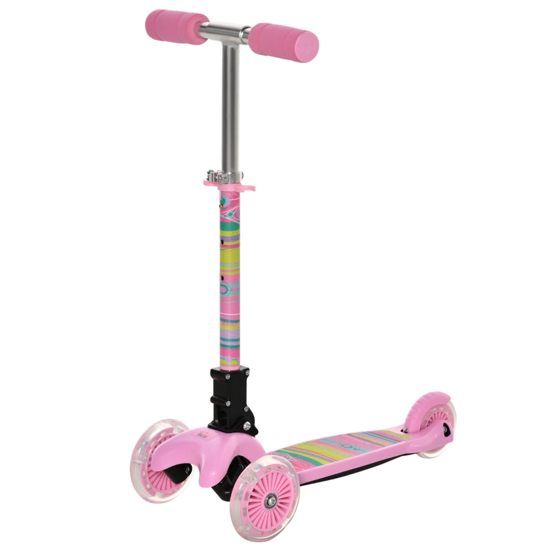 Foldable Pink Kids 3-Wheel Scooter with LED Flashing Wheels