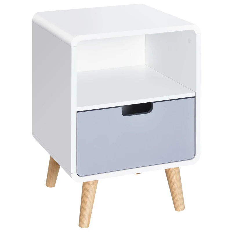 Wooden Nightstand with Drawer - White Scandinavian Style