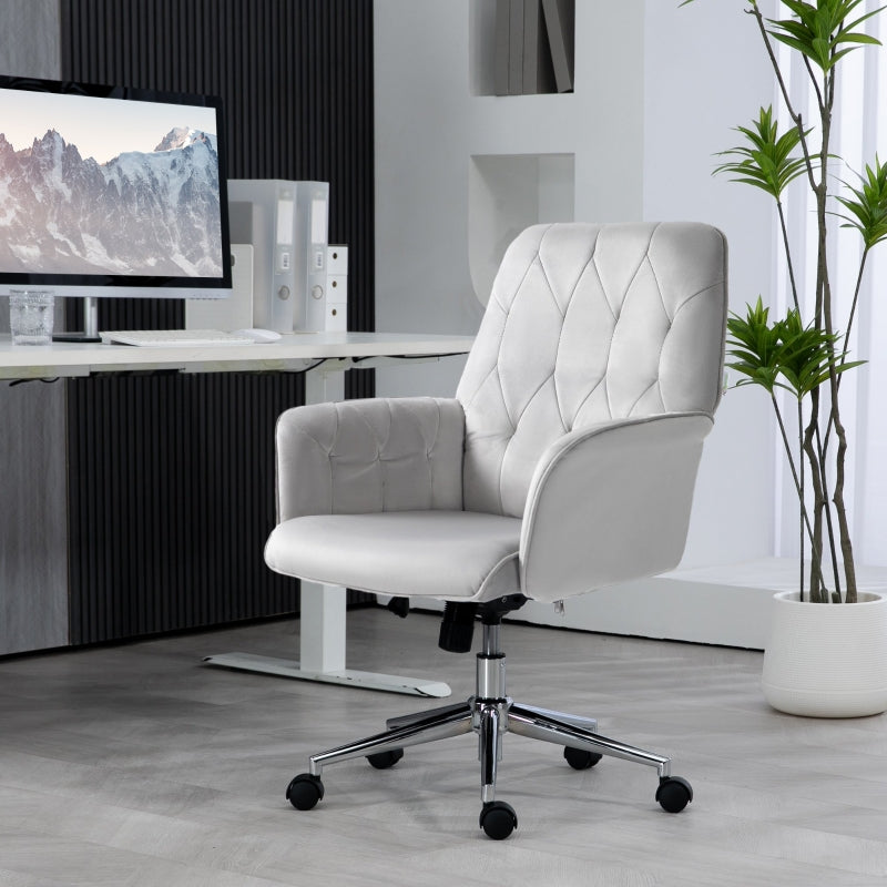 Light Grey Linen Swivel Computer Chair with Armrest