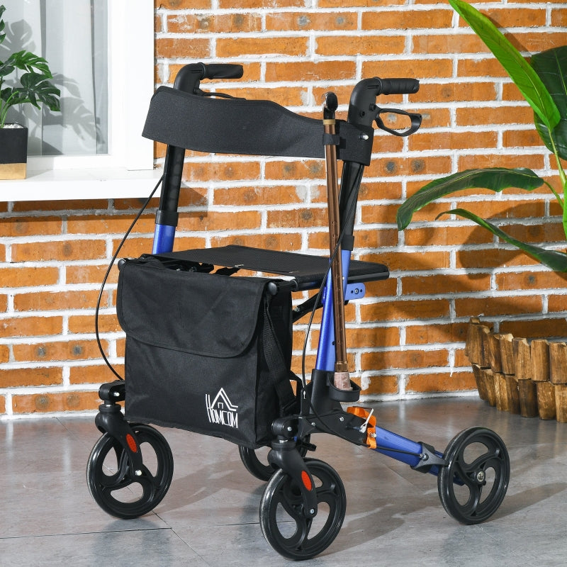 Blue Folding Rollator Walker with Seat and Brakes