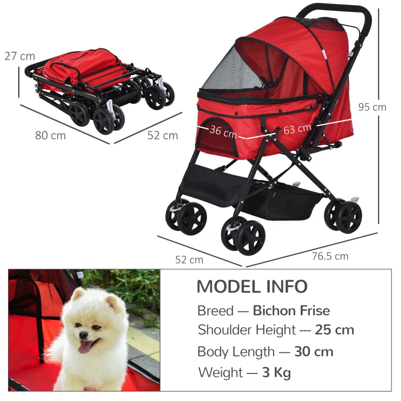 Foldable Pet Stroller with Reversible Handle - Blue