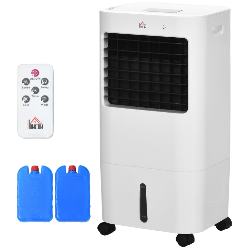 Portable Evaporative Air Cooler with 15L Water Tank, Remote Control, Timer - White