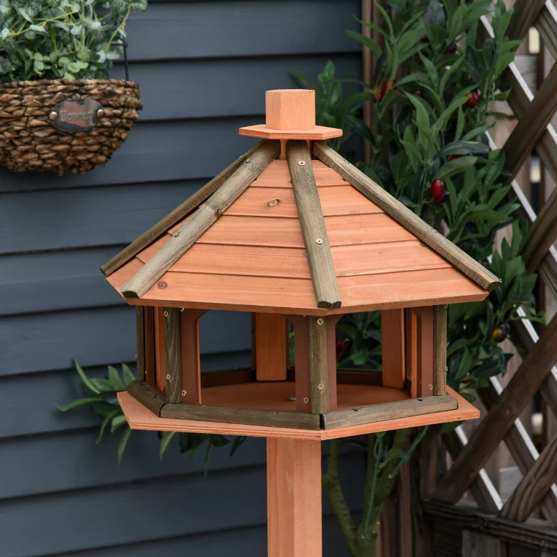 Brown Wooden Bird Feeder Table with Roof 130cm - Outdoor Bird House Stand