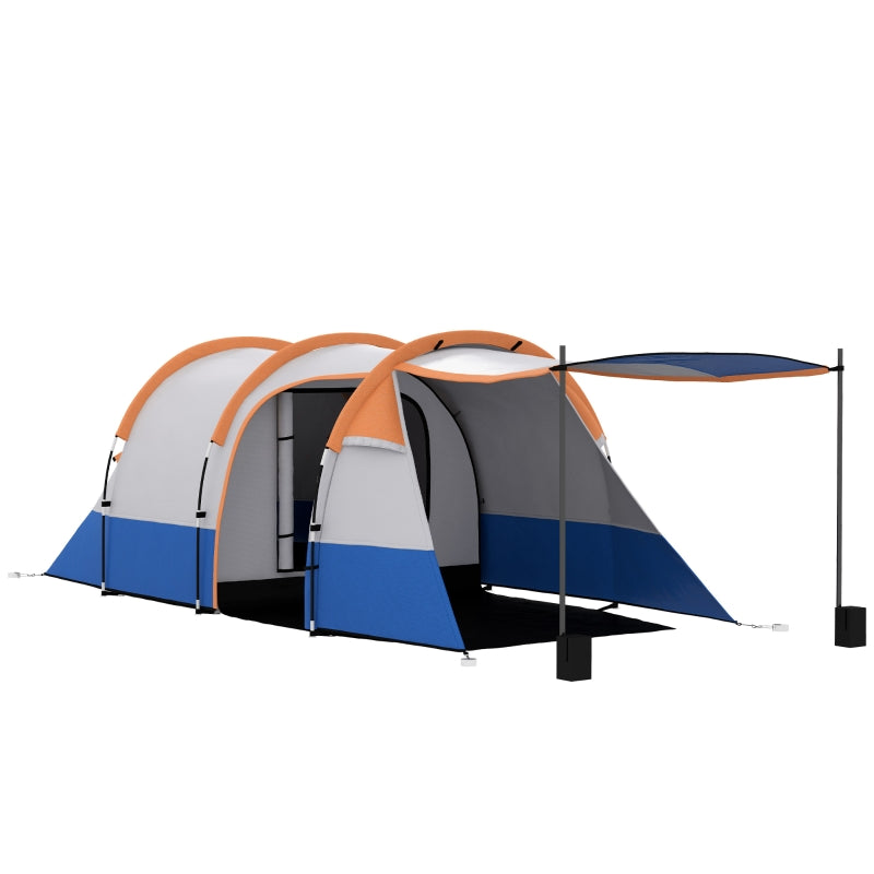 Orange 2-3 Person Waterproof Camping Tunnel Tent with Bedroom and Living Area