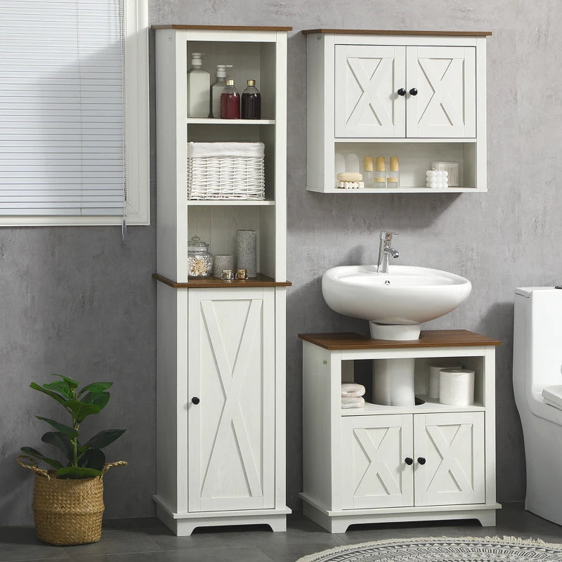 White Tall Bathroom Storage Cabinet with Adjustable Shelves, 39.5 x 30 x 160 cm