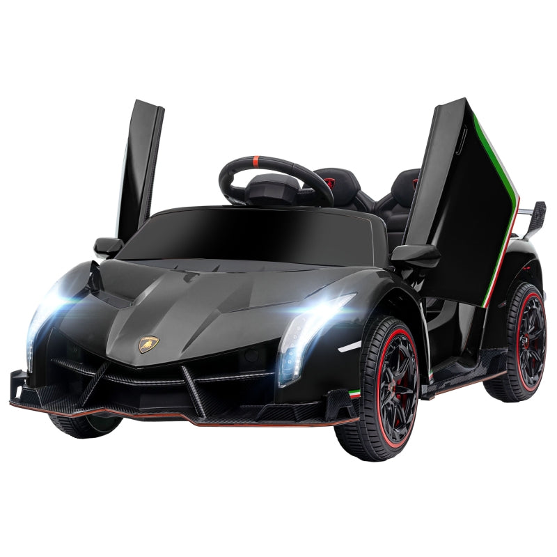 Black Licensed Electric Ride-On Car with Remote Control, Music, and Horn