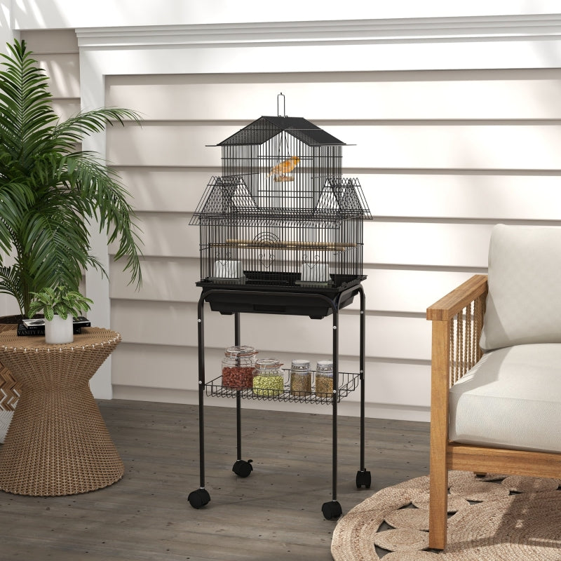 Metal Bird Cage with Swing & Perch for Small Birds, Blue, 50.5 x 40 x 63cm