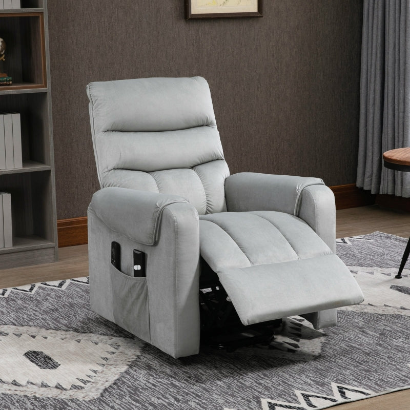 Grey Electric Power Lift Recliner with Vibration Massage and Remote Control