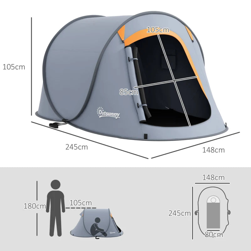 Grey 2-Person Pop-Up Camping Tent with Accessories