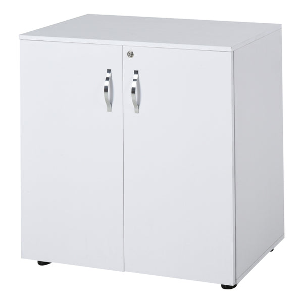 White 2-Tier Lockable Office Storage Cabinet with 2 Keys