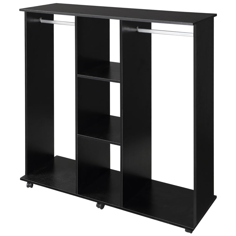 Black Double Open Wardrobe with Hanging Rails and Shelves