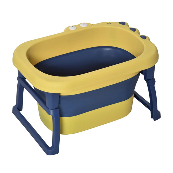 Yellow Collapsible Baby Bathtub with Stool Seat - 0-6 Years
