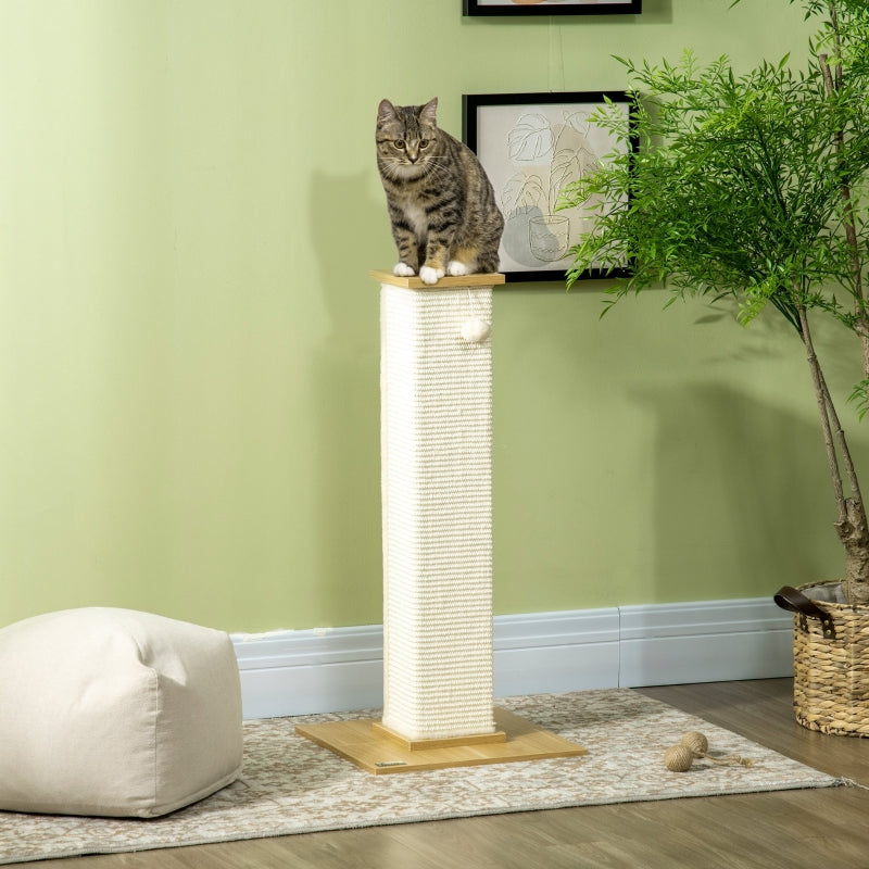 White 80cm Cat Scratching Post with Toy Ball and Sisal Rope