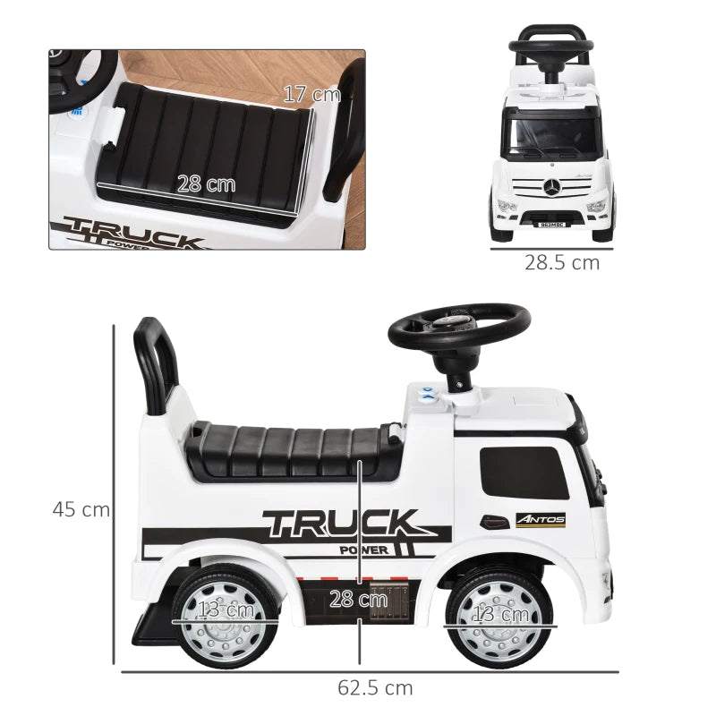 White 3-in-1 Kids Ride-On Mercedes Truck with Storage Handle