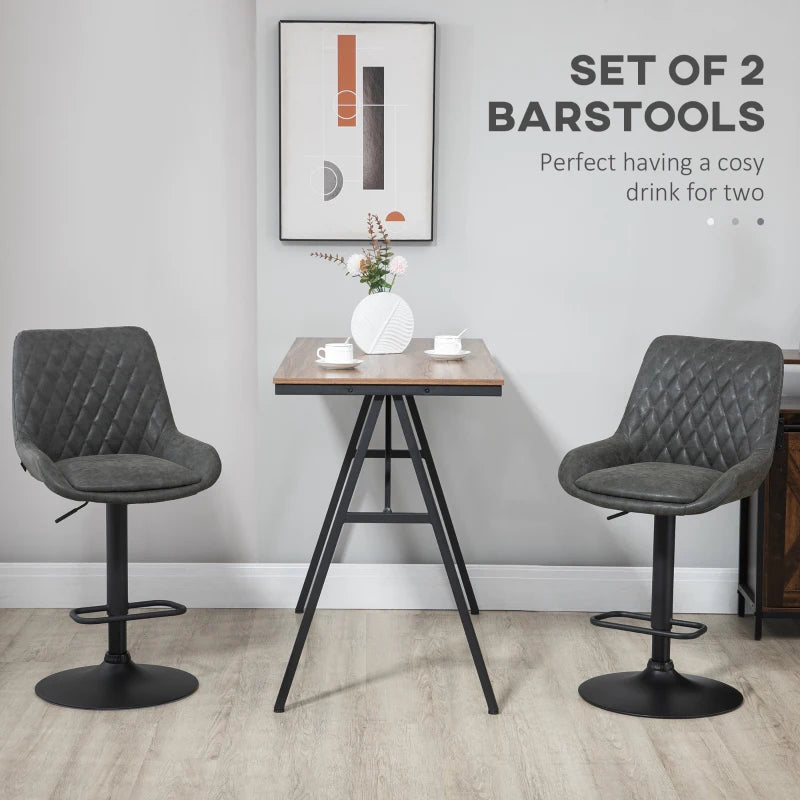 Dark Grey Adjustable Retro Bar Stools Set of 2 with Swivel Seat