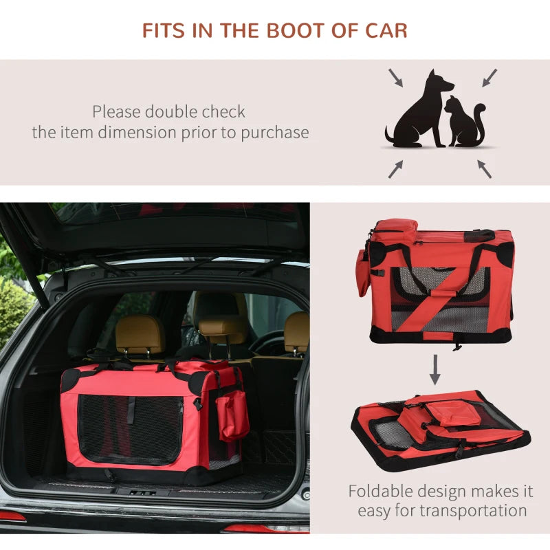 Red Foldable Pet Carrier for Small Pets - Portable Soft-Sided Travel Crate