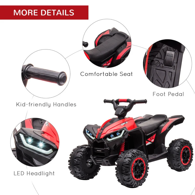 Red Kids 12V Ride-On Quad Bike with Music and Horn - Ages 3-5