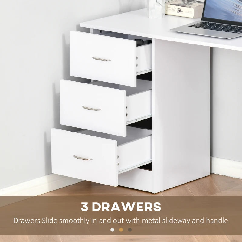 White Computer Desk with Storage Shelves and Drawers