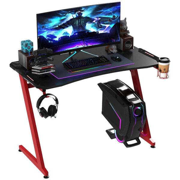 Carbon Fibre Gaming Desk, Black/Red, 122 x 66 cm