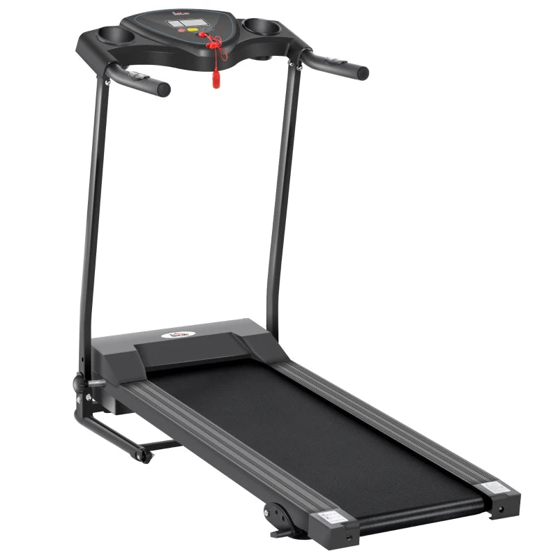 Black Foldable Electric Treadmill with LCD Display and Cup Holders