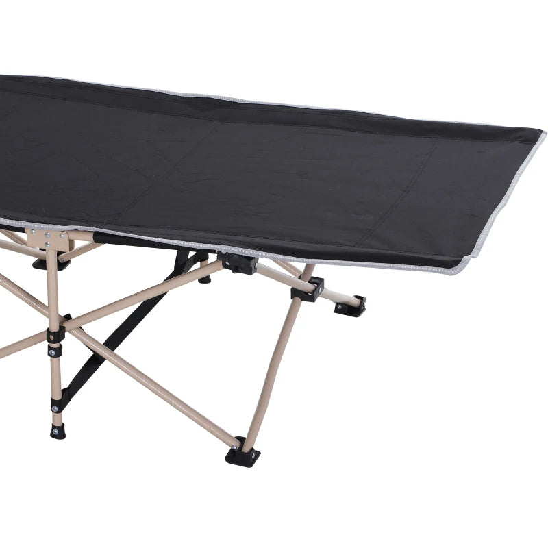 Portable Black Camping Cot with Side Pocket and Carry Bag