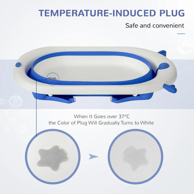 Blue Foldable Baby Bathtub Set with Thermostatic Water Plug