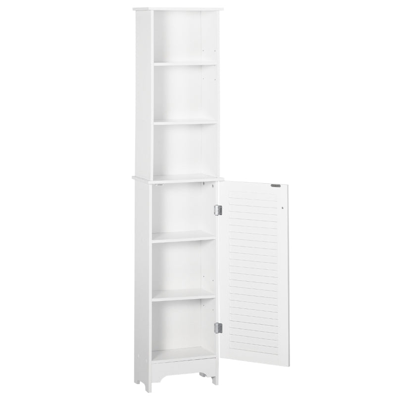 White Tall Bathroom Storage Cabinet with 6 Shelves - 165H x 34W x 20D cm