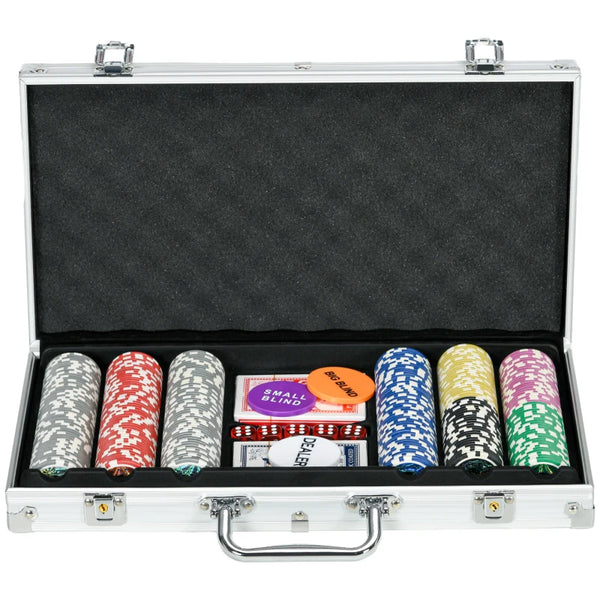 300-Piece Poker Chips Set with Mat, Cards, Dealer & Dices - Red