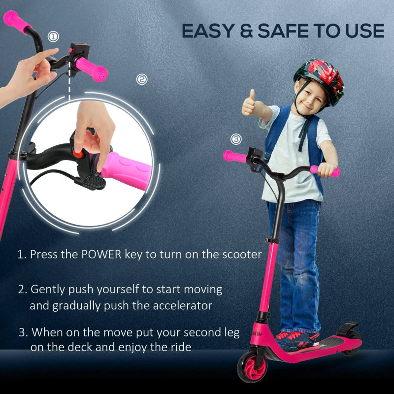 Electric Scooter with 120W Motor, Battery Display, Adjustable Height, Rear Brake - Pink