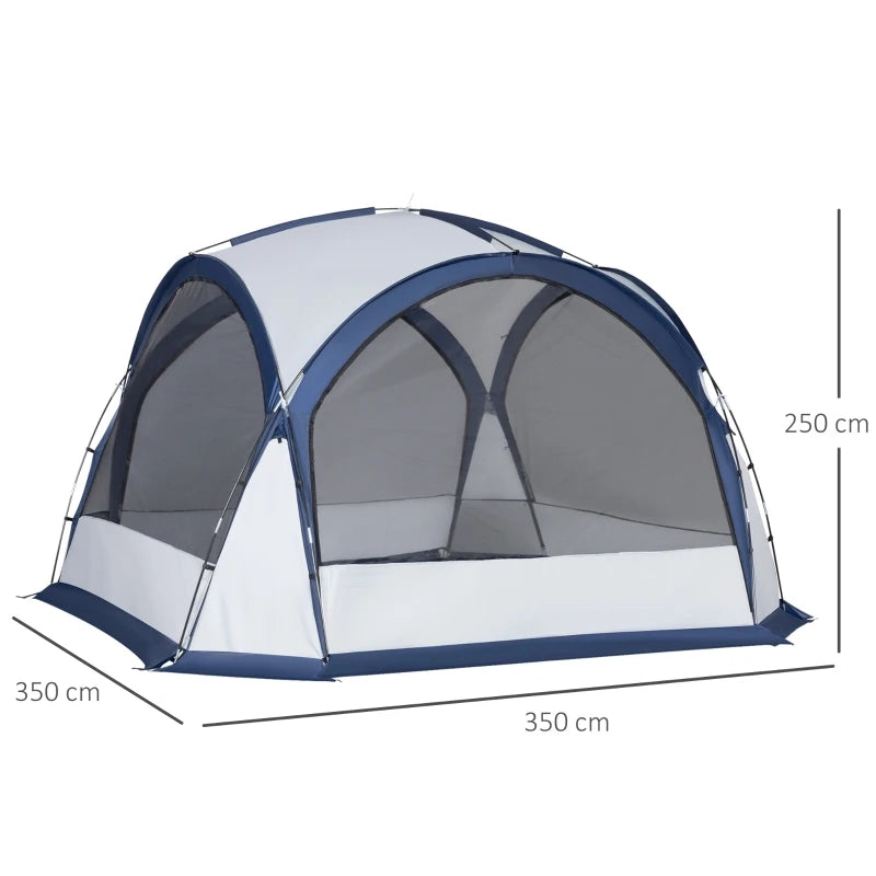 6-8 Person White and Blue Dome Camping Tent with 4 Zipped Doors