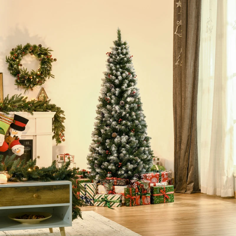 6FT Green Artificial Christmas Tree with Red Berries and Pinecones