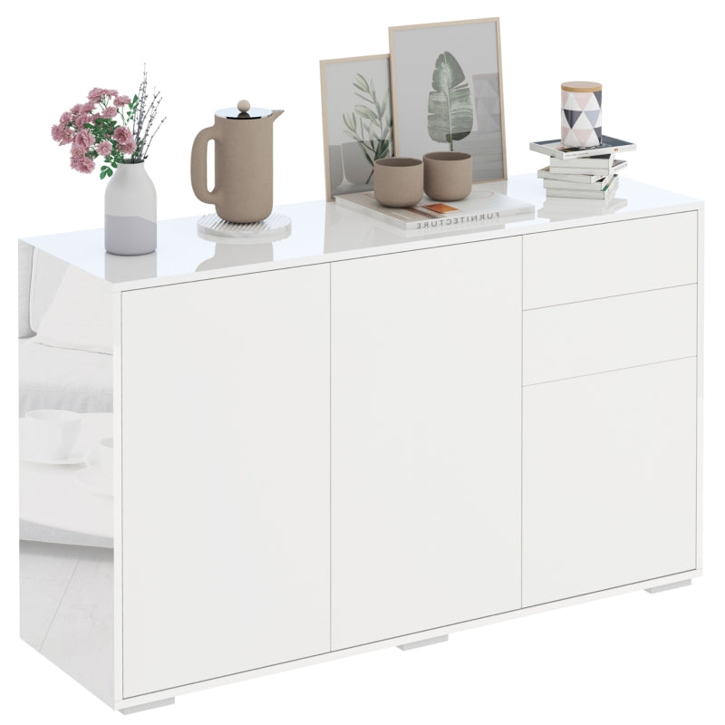 White High Gloss Sideboard with Push-Open Design and 2 Drawers