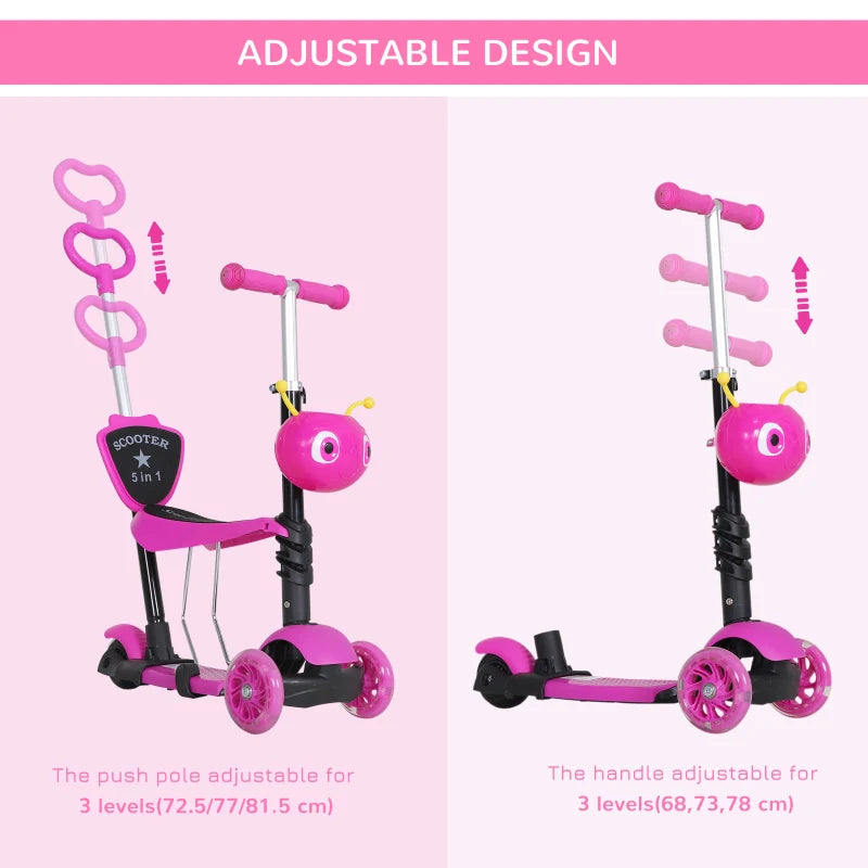 3-Wheel Pink Kids Toddler Scooter with Removable Seat