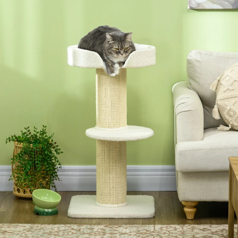 Cat Tree with Basket Cushion - Cream White