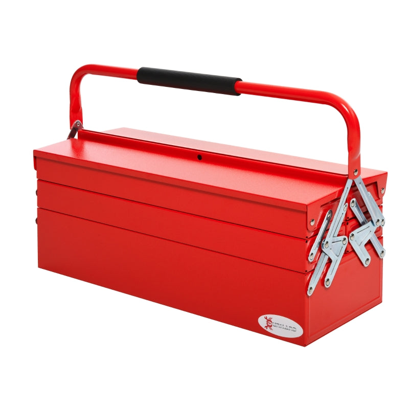 Red Metal 3-Tier Cantilever Toolbox with Carry Handle, 56x20x34cm