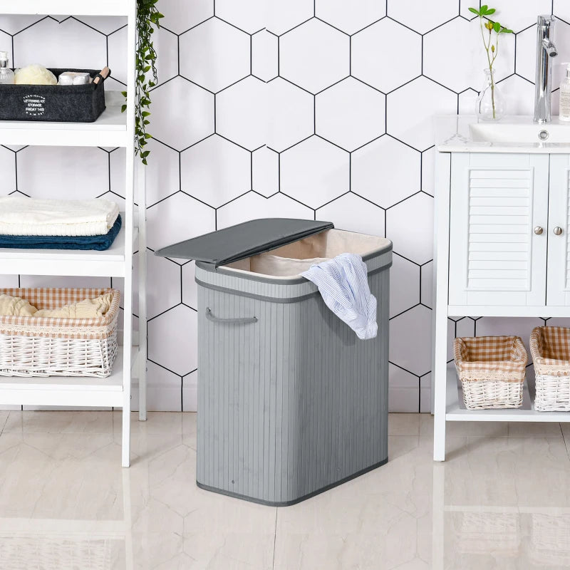 Grey Wooden Laundry Basket with Flip Lid