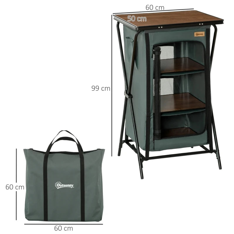 Aluminium Foldable Camping Kitchen Station with Storage Shelves - Blue